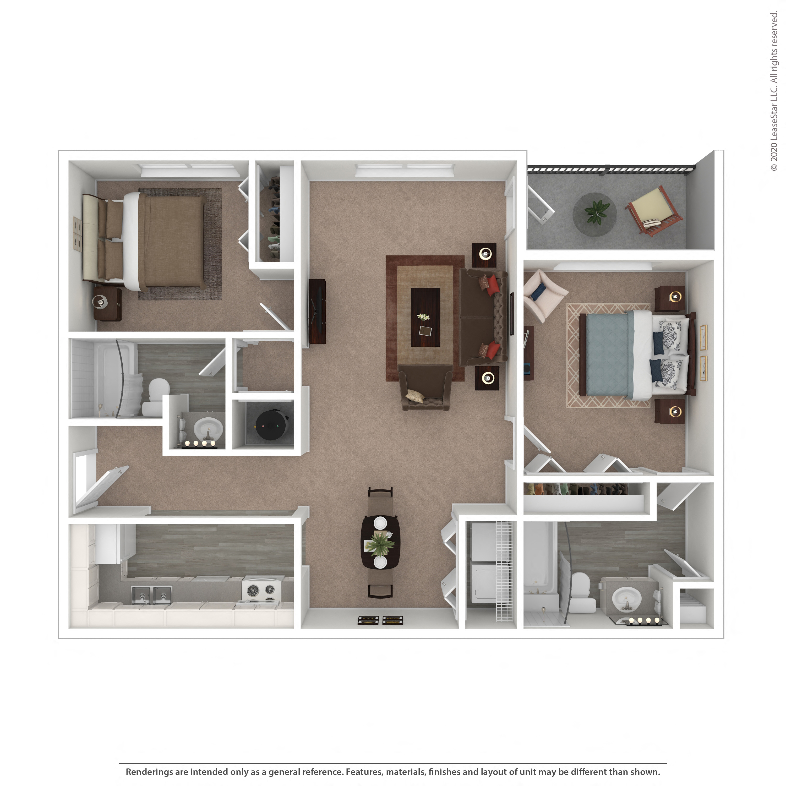 Floor plan for 2 beds, 2 baths, 1060 sqft